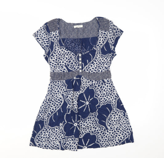 White Stuff Women's Blue Floral Cotton Tunic Top Size 12