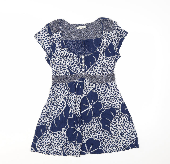 White Stuff Women's Blue Floral Cotton Tunic Top Size 12