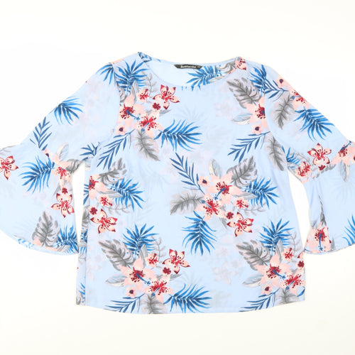 Bonmarché Women's Blue Floral Bell Sleeve Tunic Blouse Size 12