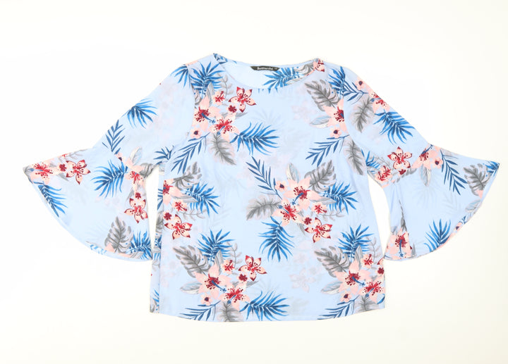 Bonmarché Women's Blue Floral Bell Sleeve Tunic Blouse Size 12