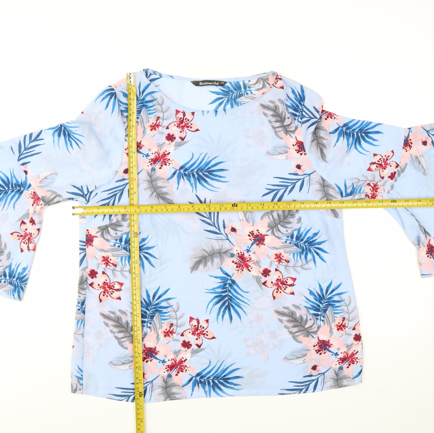 Bonmarché Women's Blue Floral Bell Sleeve Tunic Blouse Size 12