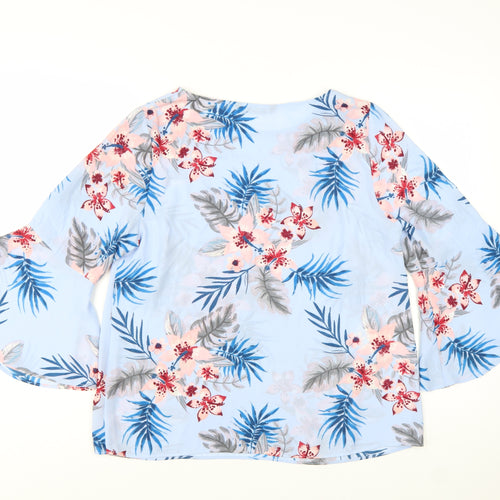 Bonmarché Women's Blue Floral Bell Sleeve Tunic Blouse Size 12
