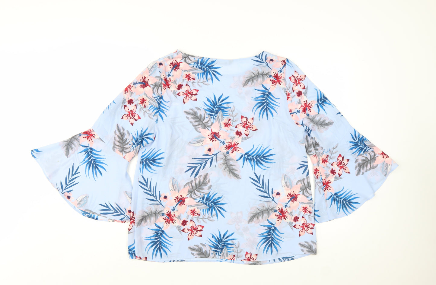 Bonmarché Women's Blue Floral Bell Sleeve Tunic Blouse Size 12