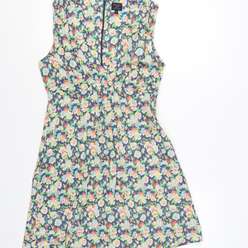 Topshop Women’s Multicoloured Floral Cotton A-Line Dress Size 12