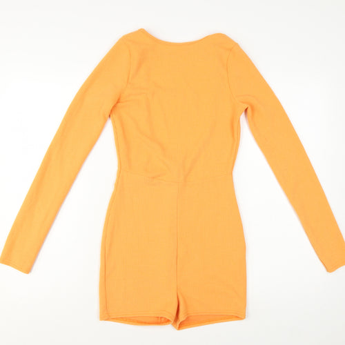 PrettyLittleThing Women’s Orange Long Sleeve Ribbed Playsuit Size 6