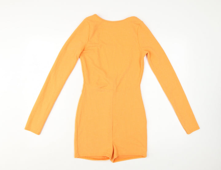 PrettyLittleThing Women’s Orange Long Sleeve Ribbed Playsuit Size 6