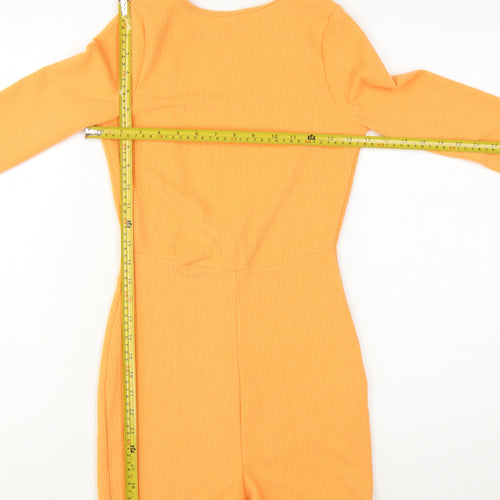 PrettyLittleThing Women’s Orange Long Sleeve Ribbed Playsuit Size 6