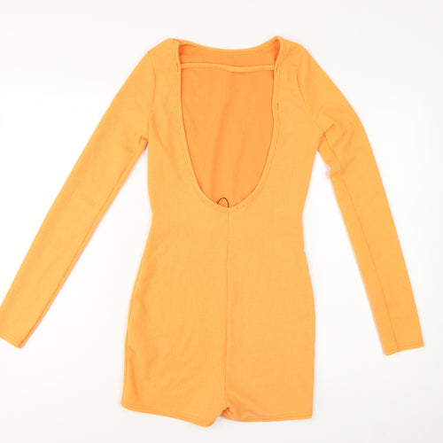 PrettyLittleThing Women’s Orange Long Sleeve Ribbed Playsuit Size 6