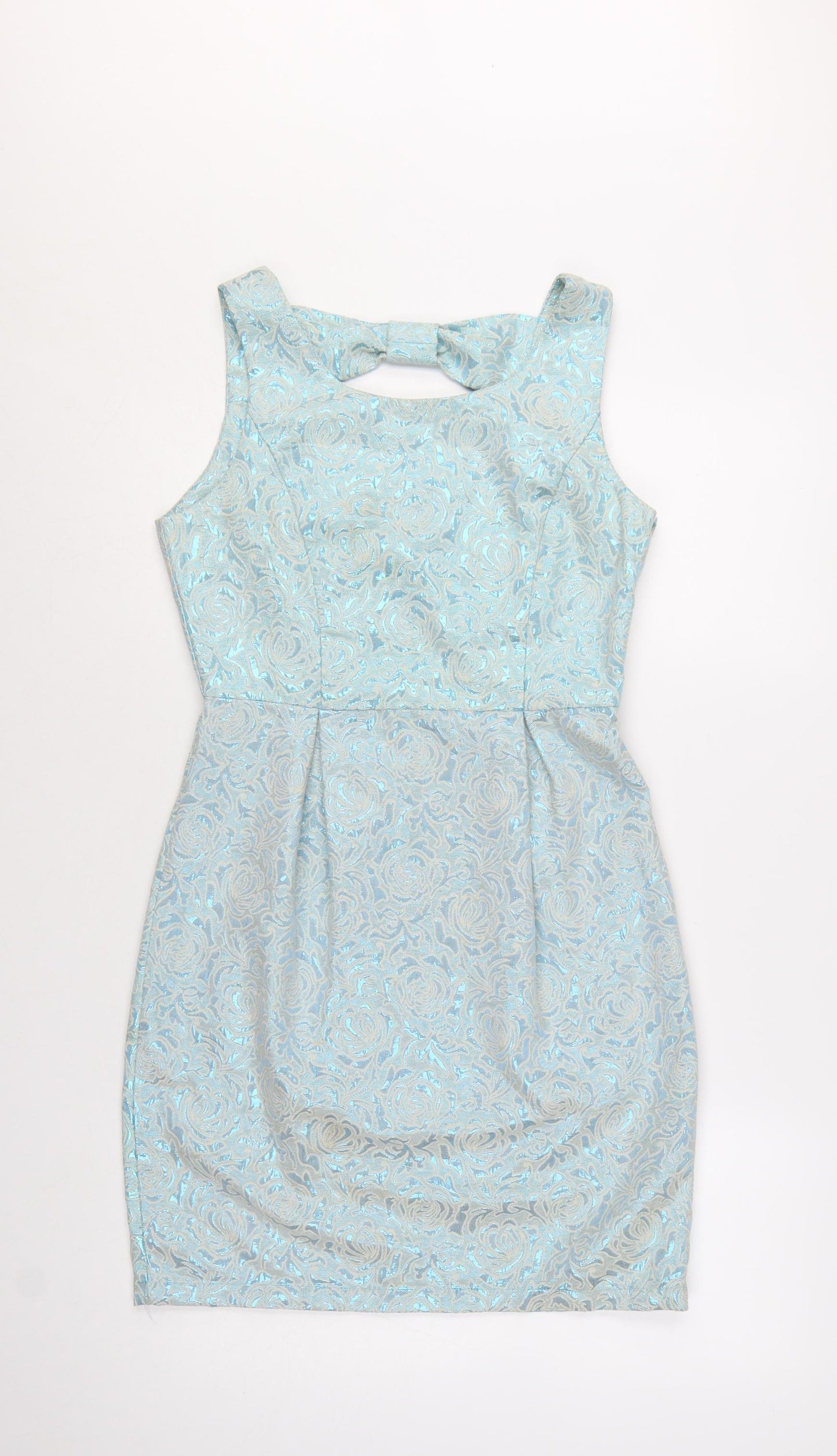 Yumi Women's Blue Floral Jacquard Knee Length Bodycon Sleeveless Dress Size 10