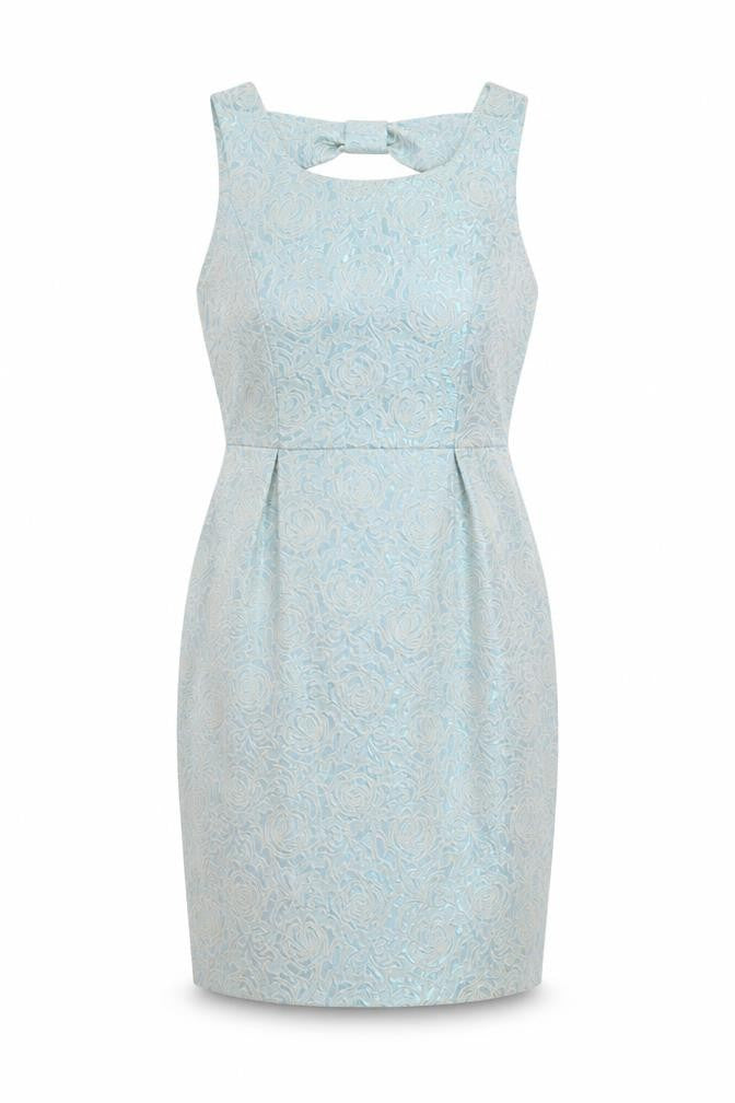 Yumi Women's Blue Floral Jacquard Knee Length Bodycon Sleeveless Dress Size 10