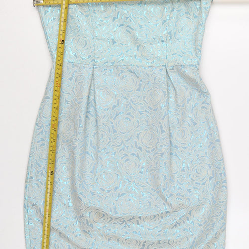 Yumi Women's Blue Floral Jacquard Knee Length Bodycon Sleeveless Dress Size 10
