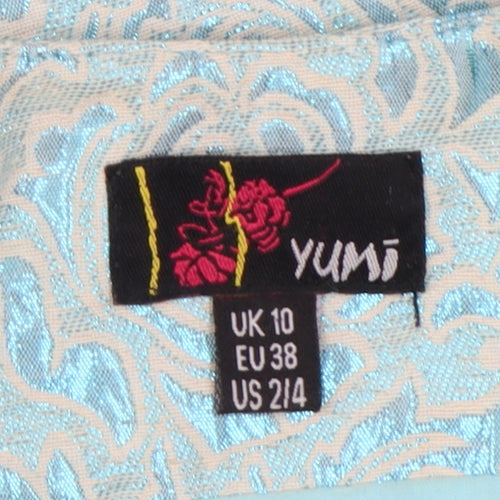 Yumi Women's Blue Floral Jacquard Knee Length Bodycon Sleeveless Dress Size 10