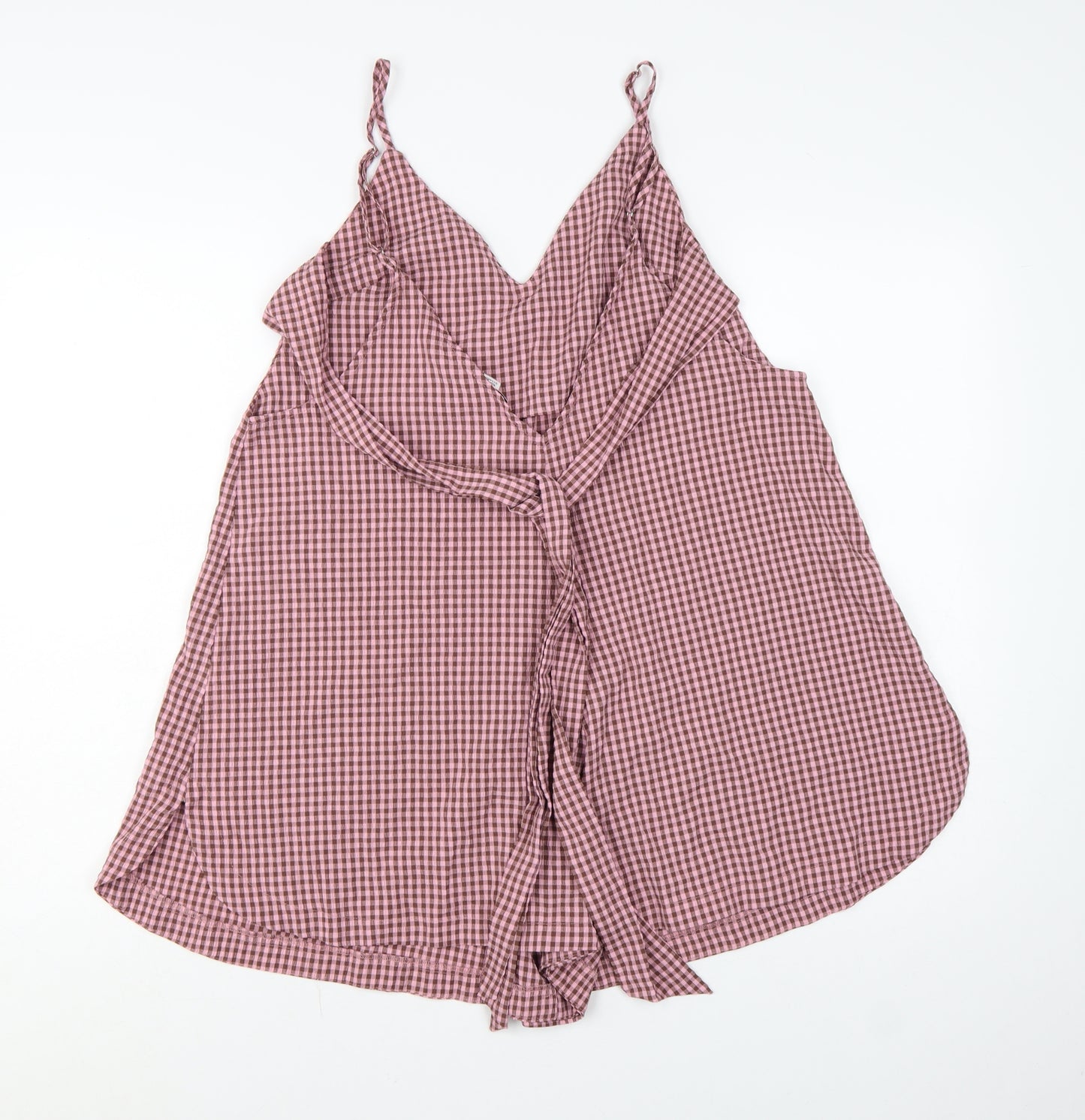 Topshop Womens Pink Gingham Sleeveless Playsuit UK 12
