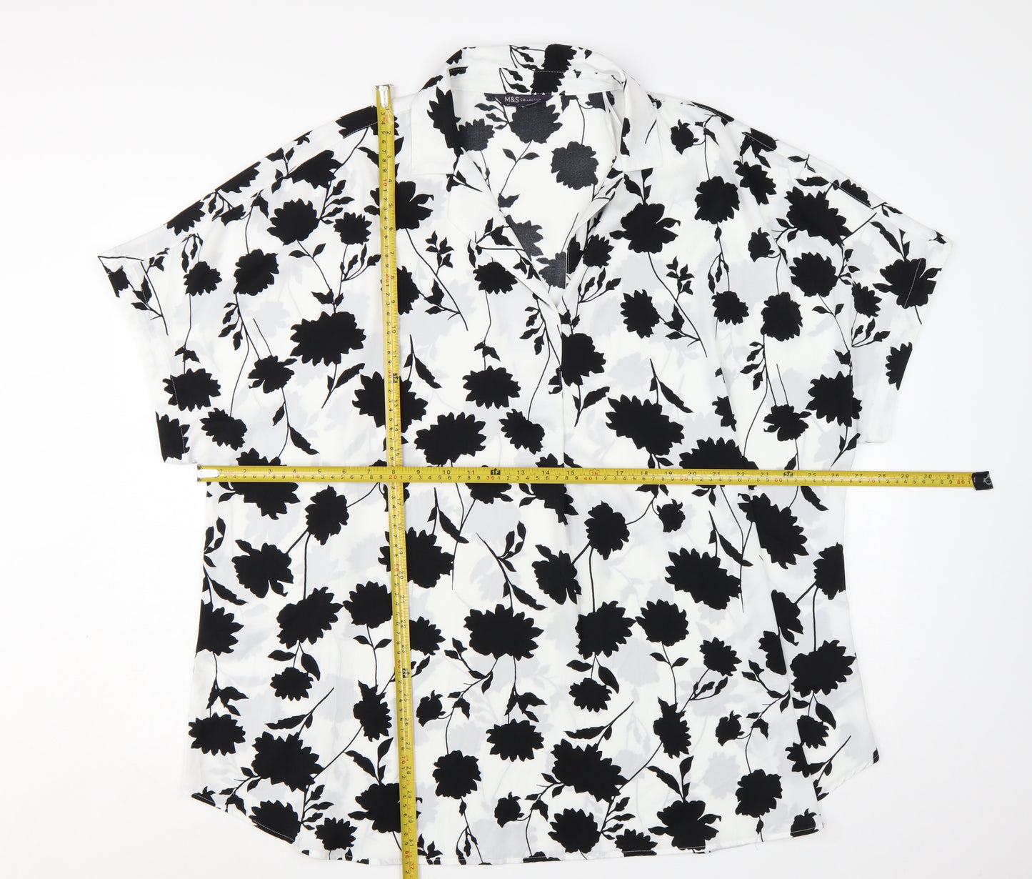Marks and Spencer Womens Ivory Floral Short Sleeve Tunic Blouse Size 22
