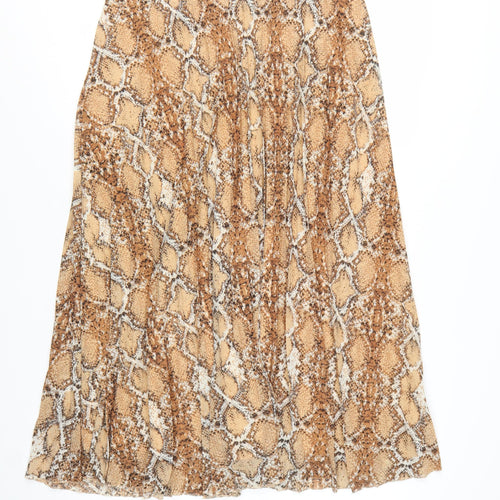 Marks and Spencer Women Brown Animal Print Pleated Midi Skirt Size 14