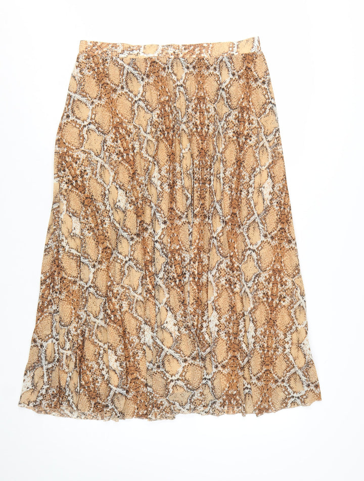 Marks and Spencer Women Brown Animal Print Pleated Midi Skirt Size 14