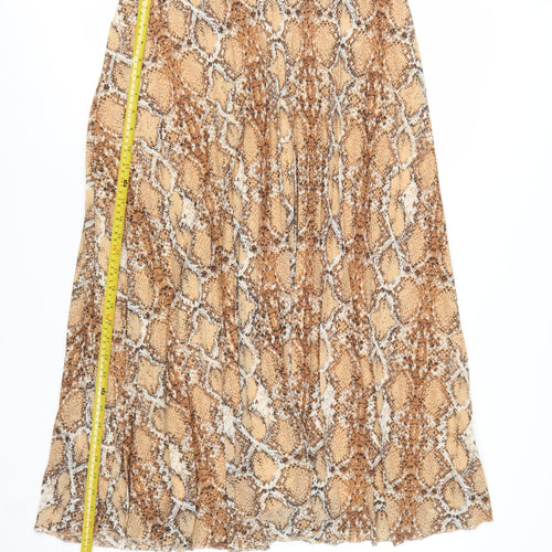 Marks and Spencer Women Brown Animal Print Pleated Midi Skirt Size 14