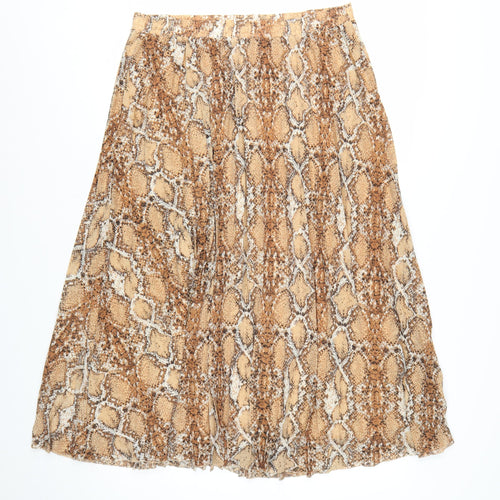 Marks and Spencer Women Brown Animal Print Pleated Midi Skirt Size 14