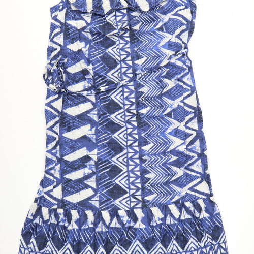 Papaya Women’s Blue Geometric A-Line Cotton Summer Dress Size 16