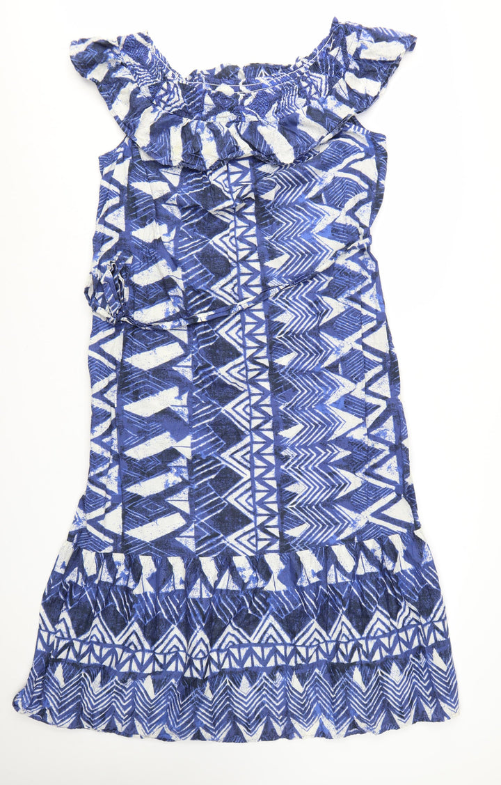 Papaya Women’s Blue Geometric A-Line Cotton Summer Dress Size 16