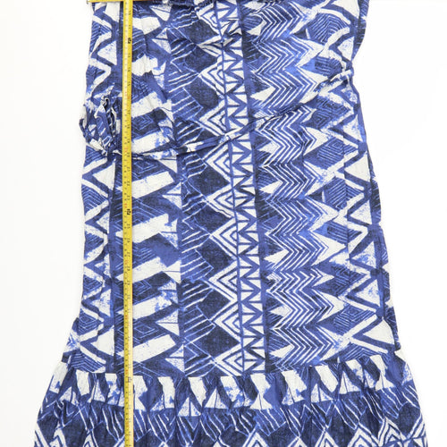 Papaya Women’s Blue Geometric A-Line Cotton Summer Dress Size 16