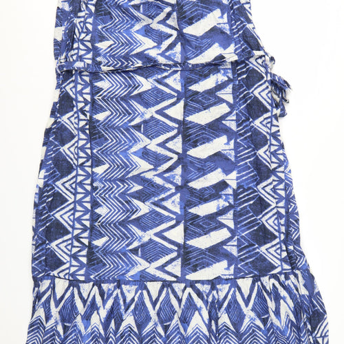 Papaya Women’s Blue Geometric A-Line Cotton Summer Dress Size 16