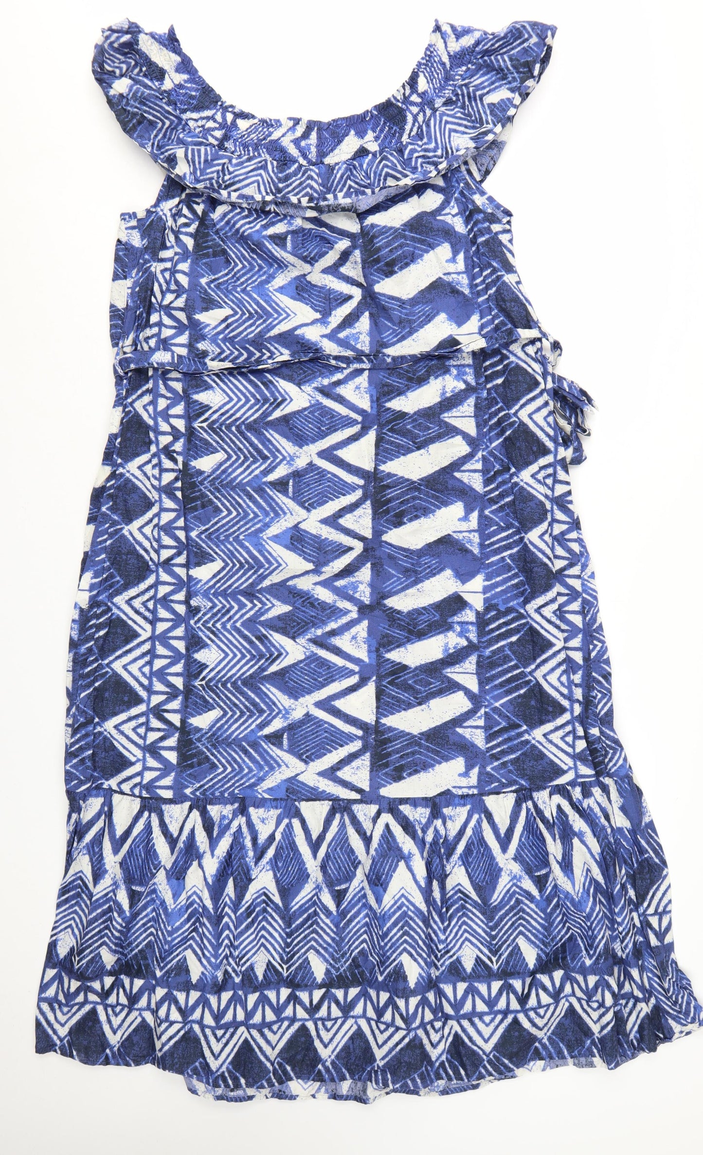 Papaya Women’s Blue Geometric A-Line Cotton Summer Dress Size 16