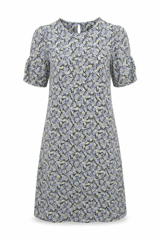 Front view of Next Women's Blue Floral Shift Dress, size 12, Half Sleeve