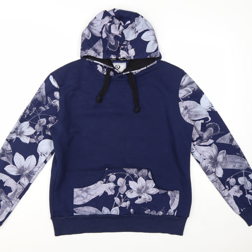 S-Ponder Womens Blue Floral Print Pullover Hoodie Size L