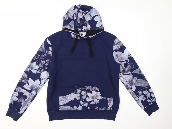 S-Ponder Womens Blue Floral Print Pullover Hoodie Size L