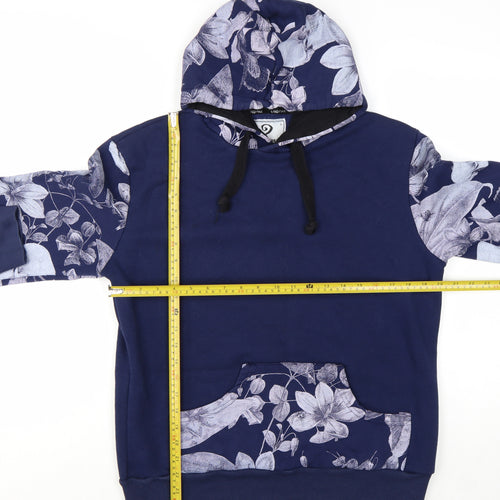 S-Ponder Womens Blue Floral Print Pullover Hoodie Size L