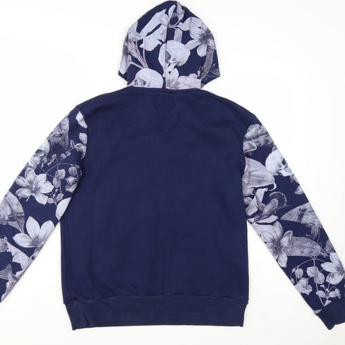 S-Ponder Womens Blue Floral Print Pullover Hoodie Size L