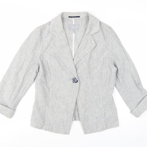Marks and Spencer Per Una Women’s Grey Pinstripe Linen Blend Blazer Size 10