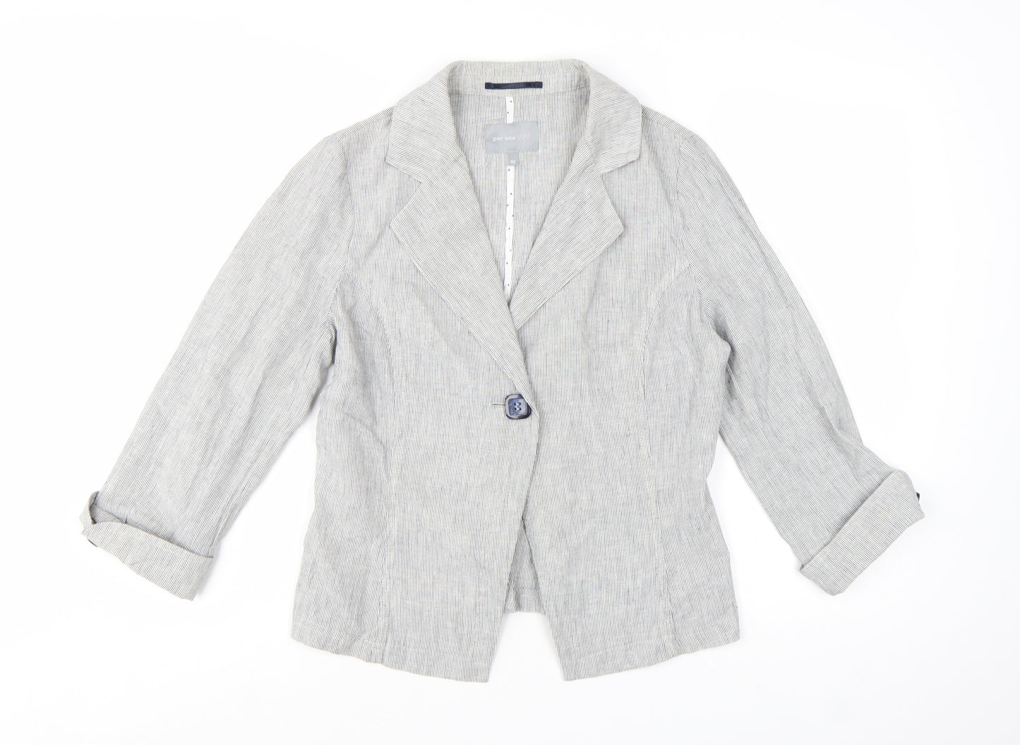 Marks and Spencer Per Una Women’s Grey Pinstripe Linen Blend Blazer Size 10