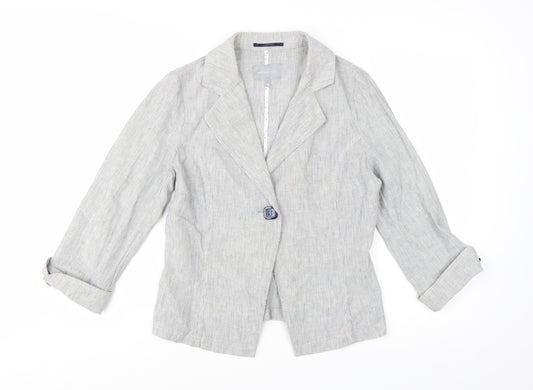 Marks and Spencer Per Una Women’s Grey Pinstripe Linen Blend Blazer Size 10