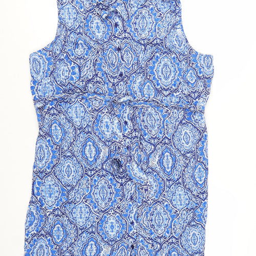 F&F Women's Blue Geometric Collared Sleeveless Shirt Dress Size 16