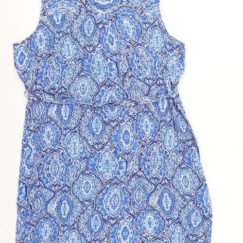 F&F Women's Blue Geometric Collared Sleeveless Shirt Dress Size 16