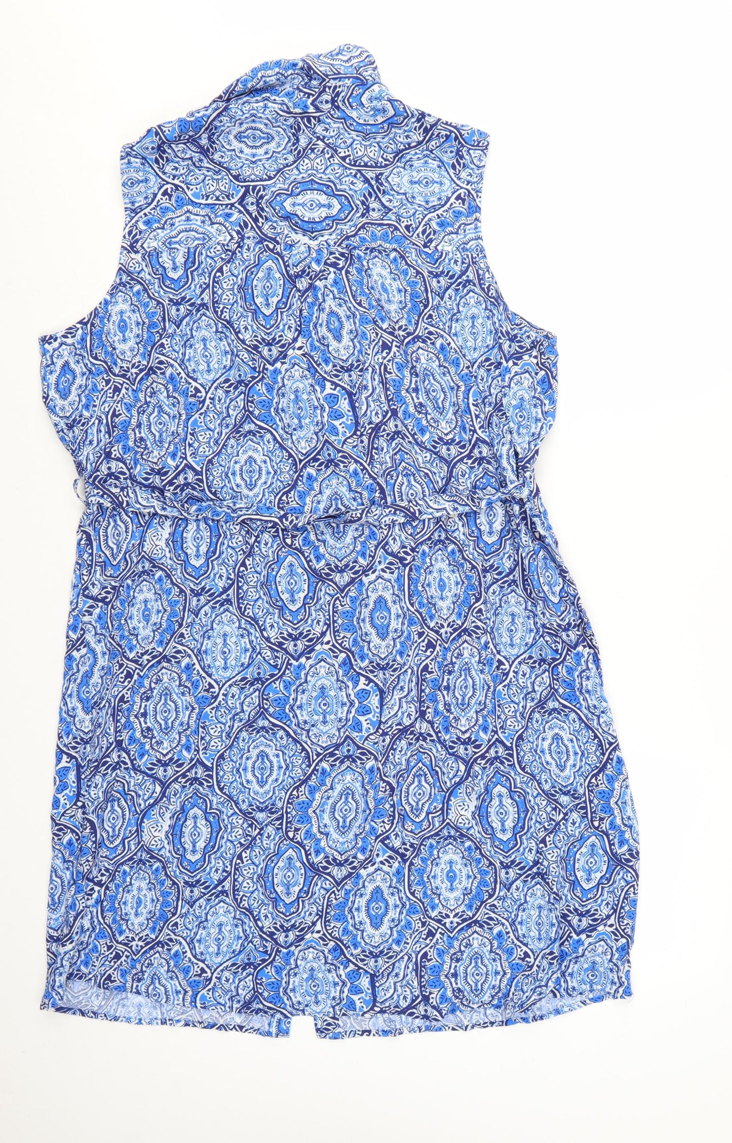 F&F Women's Blue Geometric Collared Sleeveless Shirt Dress Size 16
