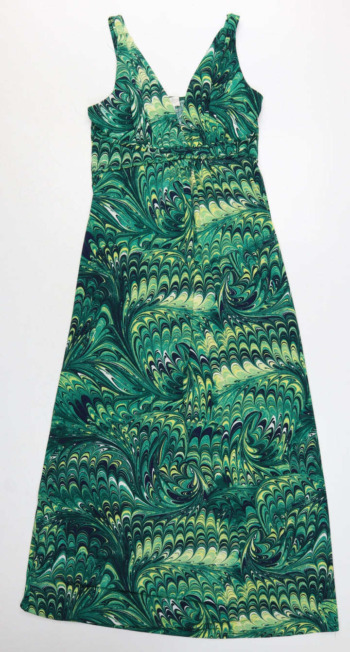 Apricot Women’s Green Geometric Midi A-Line Sleeveless Stretch Dress Size 12