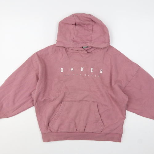 Ted Baker Girls Pink Pullover Logo Hoodie 10 Years Cotton Blend
