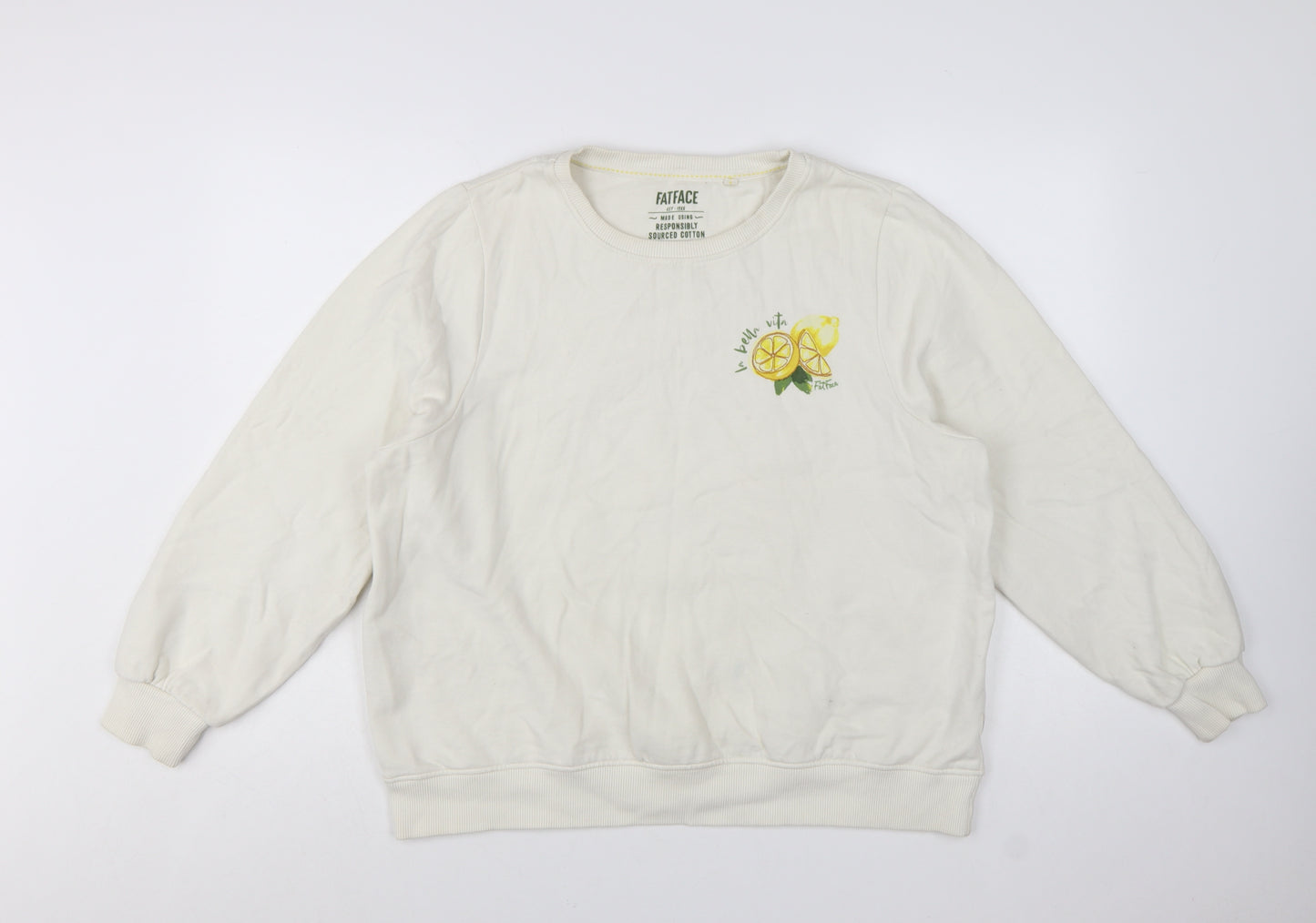 FatFace Women White Lemon Print Pullover Sweatshirt UK 16