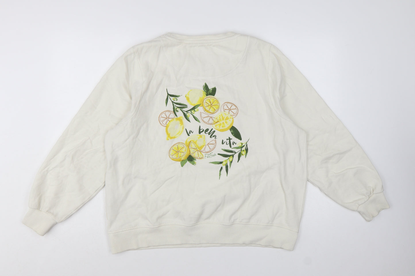 FatFace Women White Lemon Print Pullover Sweatshirt UK 16