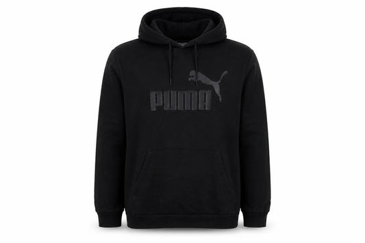 Front view of Puma Women's Black Pullover Hoodie L Cotton Blend Logo Sweatshirt