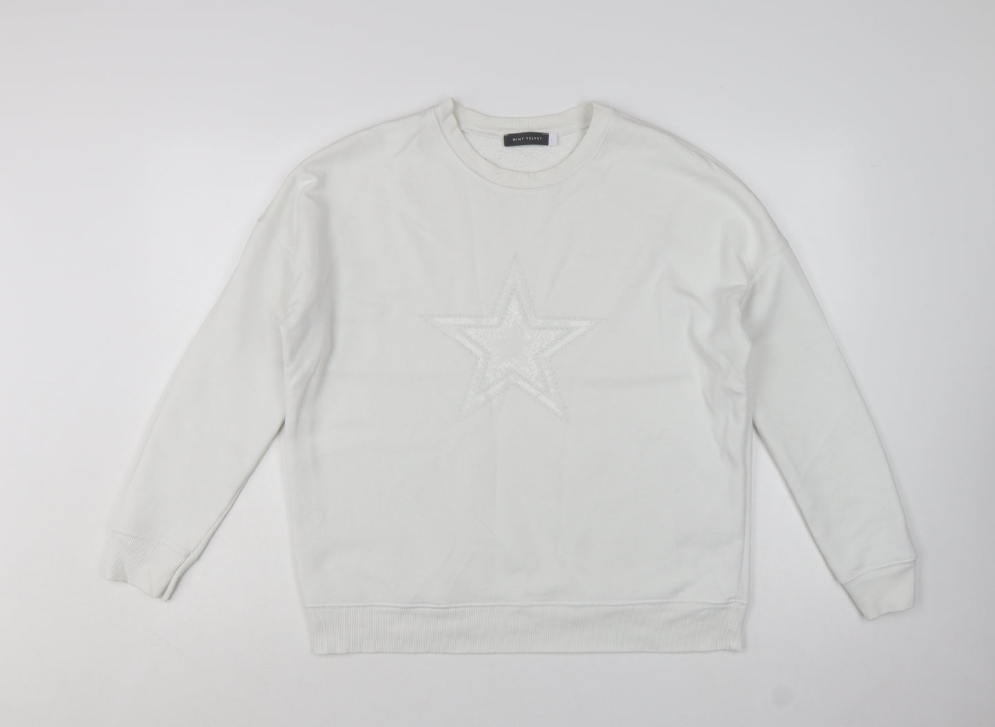 Mint Velvet Women White Cotton Blend Star Embellished Sweatshirt L