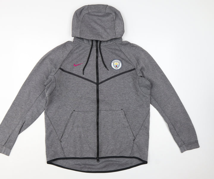 Nike Mens Grey Full Zip Hoodie L Manchester City Football Top