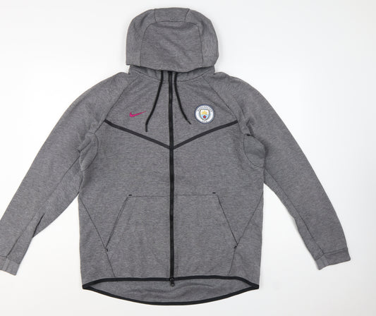 Nike Mens Grey Full Zip Hoodie L Manchester City Football Top