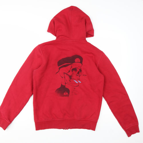 Quiksilver Teens Red Full Zip Hoodie Graphic Skull 16 Regular Fit
