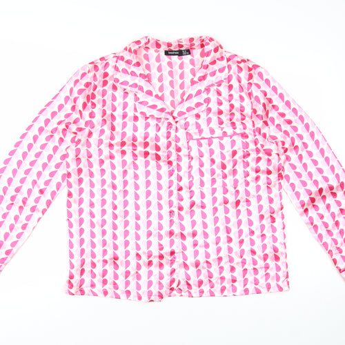 Boohoo Womens Pink Geometric Satin Pyjama Shirt Top UK 12
