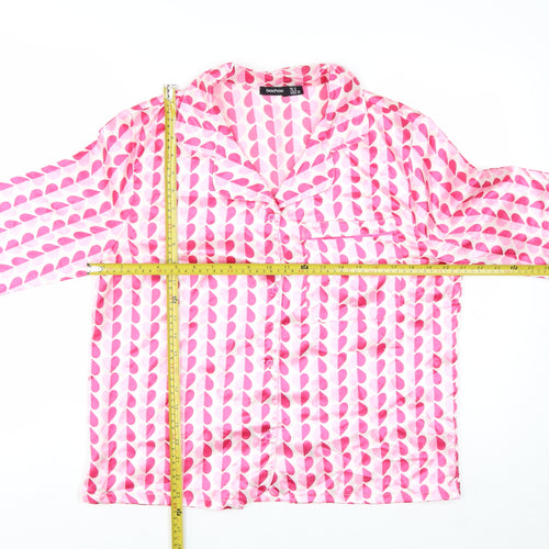 Boohoo Womens Pink Geometric Satin Pyjama Shirt Top UK 12