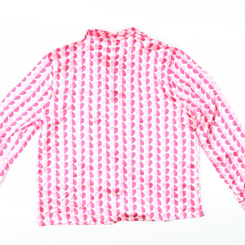 Boohoo Womens Pink Geometric Satin Pyjama Shirt Top UK 12